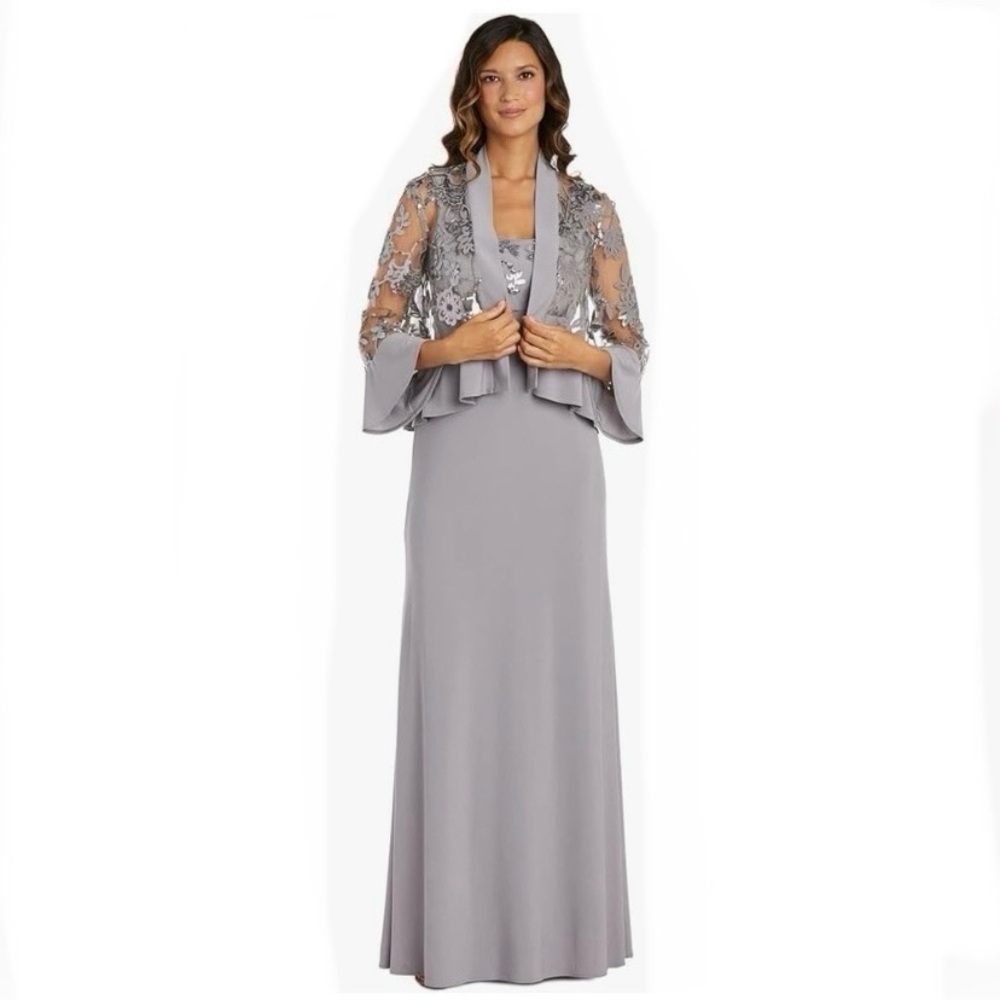 BRAND NEW Grey with Silver Sequin and Lace R&M RICHARDS DRESS SIZE 6 - Picture 5 of 11